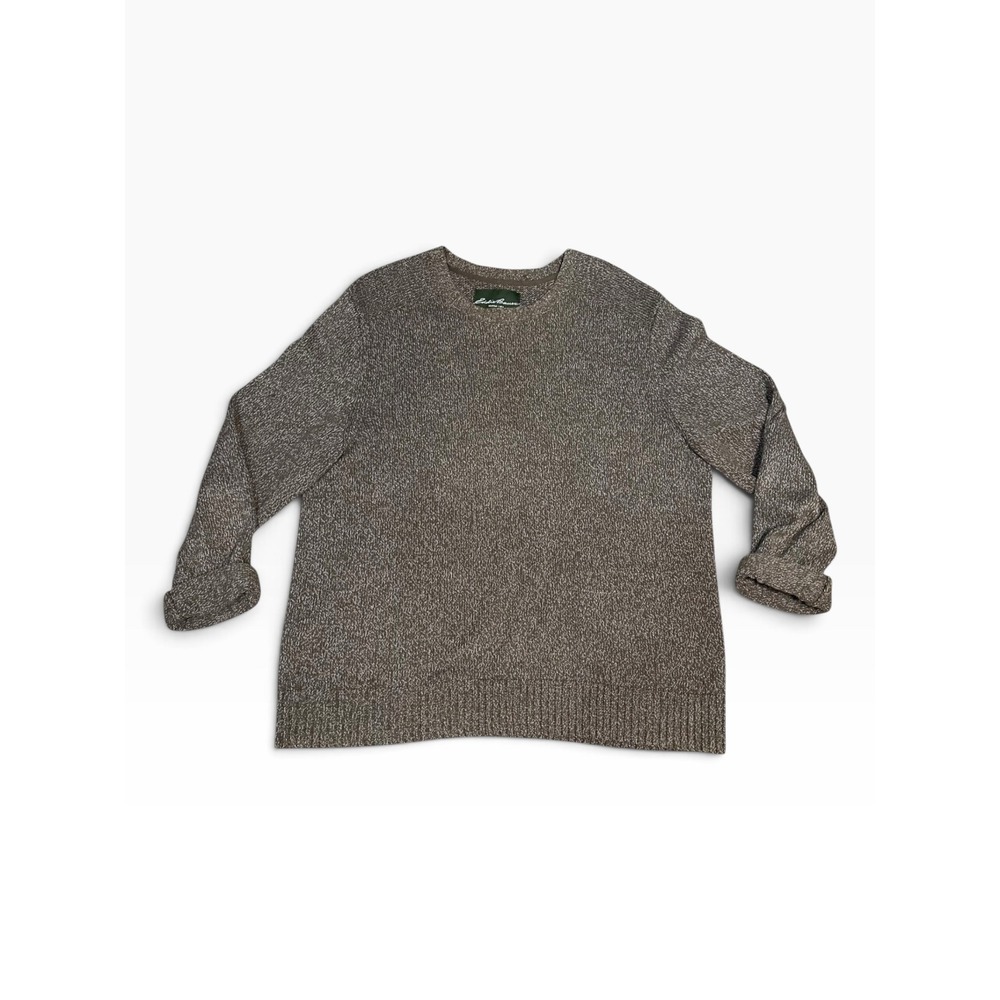 Eddie Bauer Sweater Mens XL Brown Marled Cotton Crew Neck Long Sleeve